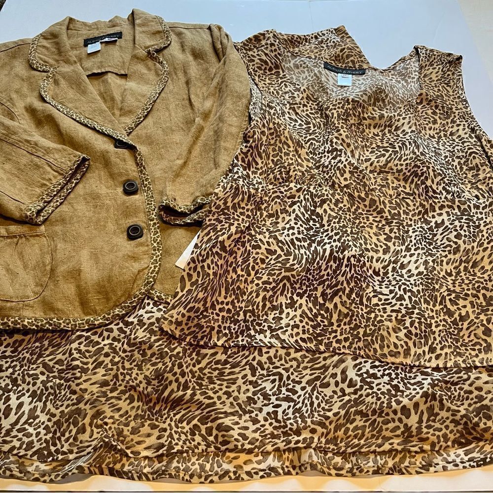 Alexis & Avery 3 Piece skirt set, Brown and cream Leopard print, Size 16 and XL